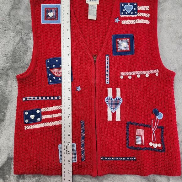 Vintage Koret City Blues Sweater Vest Womens SP PETITE Red Patriotic Flag Zip - Picture 7 of 8